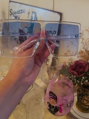Clear Blue Square Oversized Sunglasses Flat Top Fashion Shades Women’s Frames